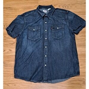Levi's Womens  Short Sleeve Western Pearl Snaps Shirt Blue Wash Large